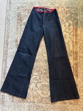 Vintage Blue Boot Cut Jeans with Red Trim